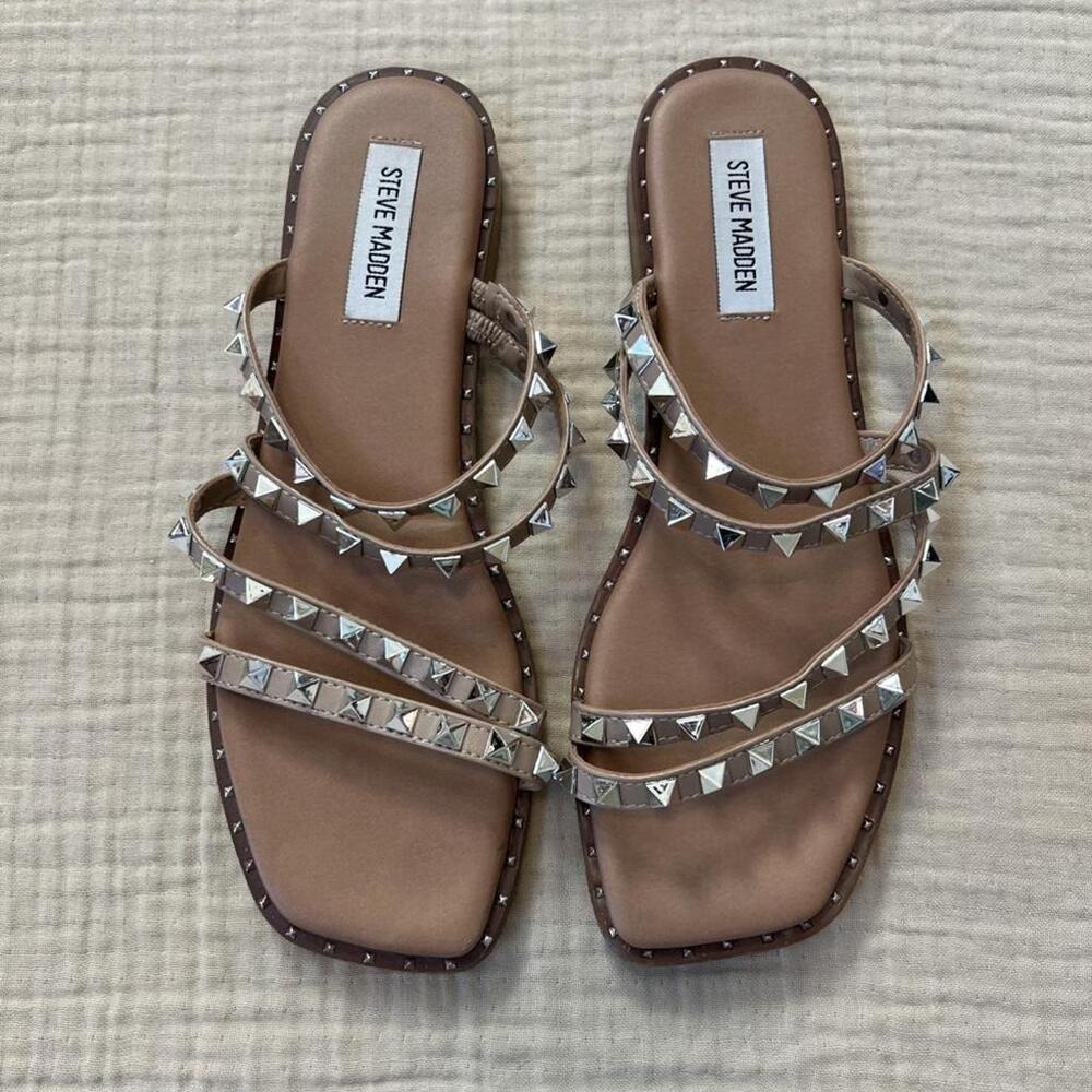 Steve Madden silver studded “Skylar” slide sandals